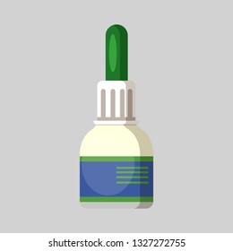 Medical dropper. Plastic bottle, pipette, essential oil. Health care concept. Vector illustration can be used for topics like eye drops, cold, therapy