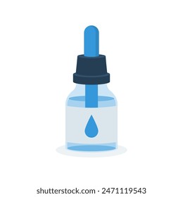 Medical drops. Healing liquid. A medicine for the treatment of colds. Drops for the nose or ear. Pipette in a jar. Vector illustration flat design. Isolated on white background.