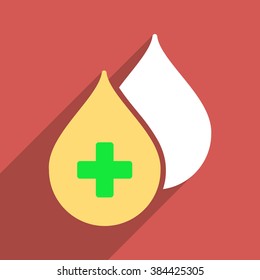 Medical Drops long shadow vector icon. Style is a flat light symbol on a red square background.