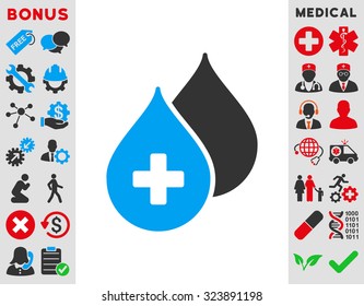 Medical Drops vector icon. Style is bicolor flat symbol, blue and gray colors, rounded angles, white background.