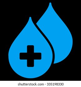 Medical Drops vector icon. Style is flat symbol, blue color, rounded angles, black background.