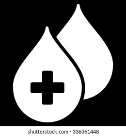 Medical Drops vector icon. Style is flat symbol, white color, rounded angles, black background.