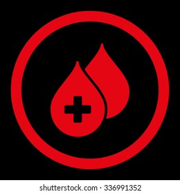 Medical Drops vector icon. Style is flat rounded symbol, red color, rounded angles, black background.