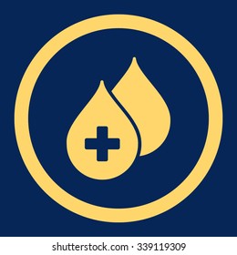 Medical Drops vector icon. Style is flat rounded symbol, yellow color, rounded angles, blue background.