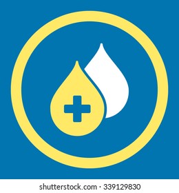 Medical Drops vector icon. Style is bicolor flat rounded symbol, yellow and white colors, rounded angles, blue background.
