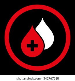 Medical Drops vector icon. Style is bicolor flat rounded symbol, red and white colors, rounded angles, black background.