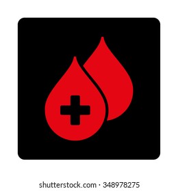 Medical Drops vector icon. Style is flat rounded square button, intensive red and black colors, white background.