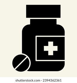 Medical Drug solid icon. Vial of medicine glyph style pictogram on white background. Bottle with pills or vitamins for mobile concept and web design. Vector graphics