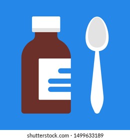 Medical drug with a spoon. Therapy and health care. Painkiller, prescription medicine. Isolated flat vector illustration