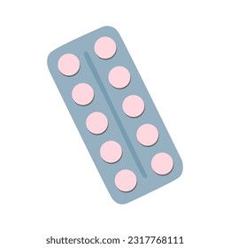 Medical drug tablet of pills for relieve illness and pain treatment : vitamin, antibiotic, aspirin. Realistic mock-up of packaging. 