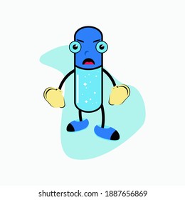 Medical Drugs annoyedCartoon Character. Blue Capsules With Annoyed Expressions.