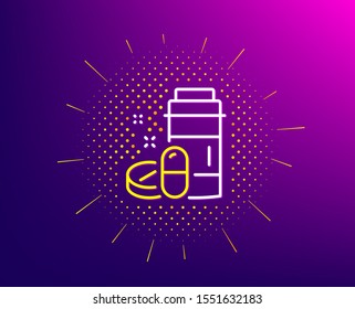 Medical drugs bottle line icon. Halftone pattern. Medicine pills sign. Pharmacy medication symbol. Gradient background. Medical drugs line icon. Yellow halftone pattern. Vector