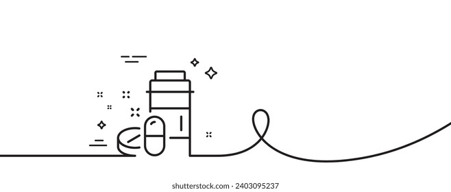 Medizinische Medikamente Flasche Linie Symbol. Kontinuierlich eine Linie mit curl. Arzneimittel Tabletten Schild. Pharmazie-Symbol Medizinische Medikamente einfache Umrissband. Loop-Kurve Muster. Vektorgrafik