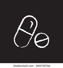 Medical Drugs line Icon design white chalk. Draw a picture on the blackboard.