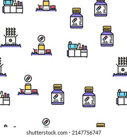 Medical Drugs Production Factory Vector Seamless Pattern Thin Line Illustration