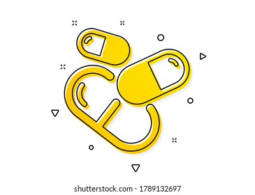 Medical drugs sign. Capsule pill icon. Pharmacy medication symbol. Yellow circles pattern. Classic capsule pill icon. Geometric elements. Vector