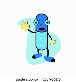 Medical Drugs Smile Cartoon Character. Blue Capsules With Smile Expressions.
