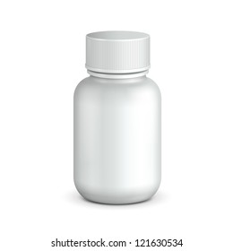 Medical Drugs Tablets ?apsules Plastic Bottle White. Ready For Your Design. Product Packing Vector EPS10