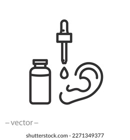 icono de gotas óseas médicas, otitis de tratamiento, símbolo de línea delgada sobre fondo blanco - ilustración del vector de trazo editable eps10