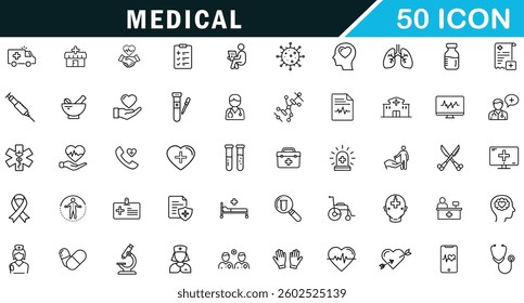 Medical editable outline icon set.
