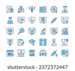 Medical education icons set. Vector line icons. Blue color outline stroke symbols. Modern concepts