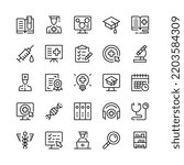 Medical education line icons. Outline symbols. Vector line icons set