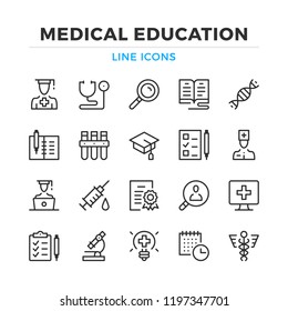 Medical education line icons set. Modern outline elements, graphic design concepts, simple symbols collection. Vector line icons