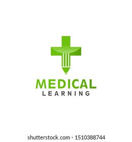 Medical education logo design idea. Cross pencil icon illustration