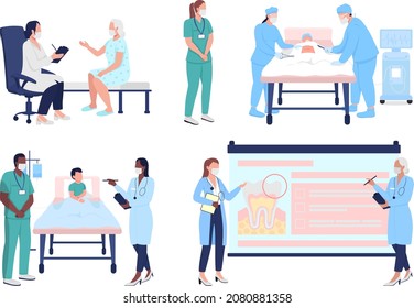 Medical education semi flat color vector character set. Posing figures. Full body people on white. Medicine isolated modern cartoon style illustration for graphic design and animation collection