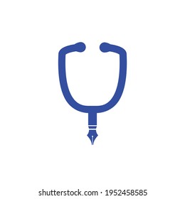 Medical Education Vector Logo Design. Pen Nib And Stethoscope Vector Icon Design.