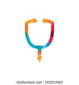 Medical education vector logo design. Pen nib and stethoscope vector icon design.