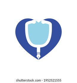 Medical education vector logo design. Pen nib and stethoscope with heart vector icon design.