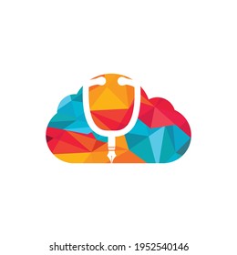 Medical education vector logo design. Pen nib and stethoscope with cloud vector icon design.