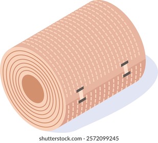 Medical elastic bandage roll partially unrolled, showing its texture and fasteners, ready for applying compression and support to injured areas