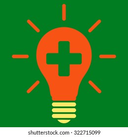 Medical Electric Lamp vector icon. Style is bicolor flat symbol, orange and yellow colors, rounded angles, green background.
