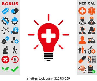 Medical Electric Lamp vector icon. Style is bicolor flat symbol, intensive red and black colors, rounded angles, white background.