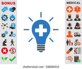 Medical Electric Lamp vector icon with bonus. Style is bicolor flat symbol, smooth blue colors, rounded angles, white background.