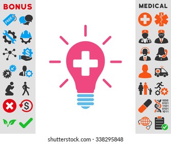 Medical Electric Lamp vector icon with bonus. Style is bicolor flat symbol, pink and blue colors, rounded angles, white background.