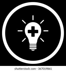 Medical Electric Lamp vector icon. Style is flat circled symbol, white color, rounded angles, black background.