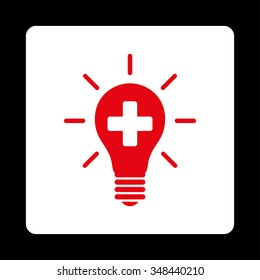 Medical Electrical Lamp vector icon. Style is flat rounded square button, red and white colors, black background.