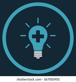 Medical Electrical Lamp vector icon. Style is bicolor flat circled symbol, blue and white colors, rounded angles, dark blue background.