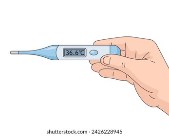 Medical electronic thermometer hand-drawn schematic vector illustration. Medical science educational illustration