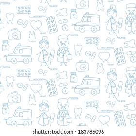 medical elements hand drawn seamless pattern
