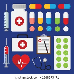Medical elements icons. Vector illustration.