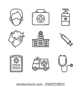 Medical elements line vector illustration
