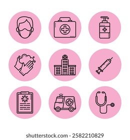 Medical elements line vector illustration