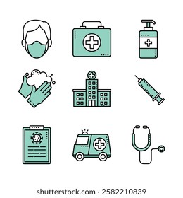 Medical elements line vector illustration