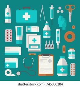 Medical elements and objects . Vector image.