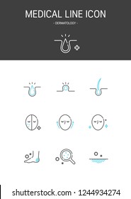 Medical elements outline icons set. Dermatology