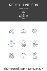 Medical elements outline icons set. Animal Hospital
